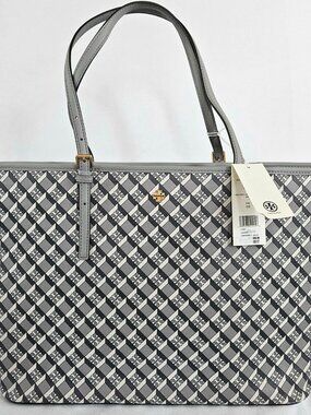 TORY BURCH Handbag Geo Logo Purse Large Tote Top Zip Gray Multi NWT